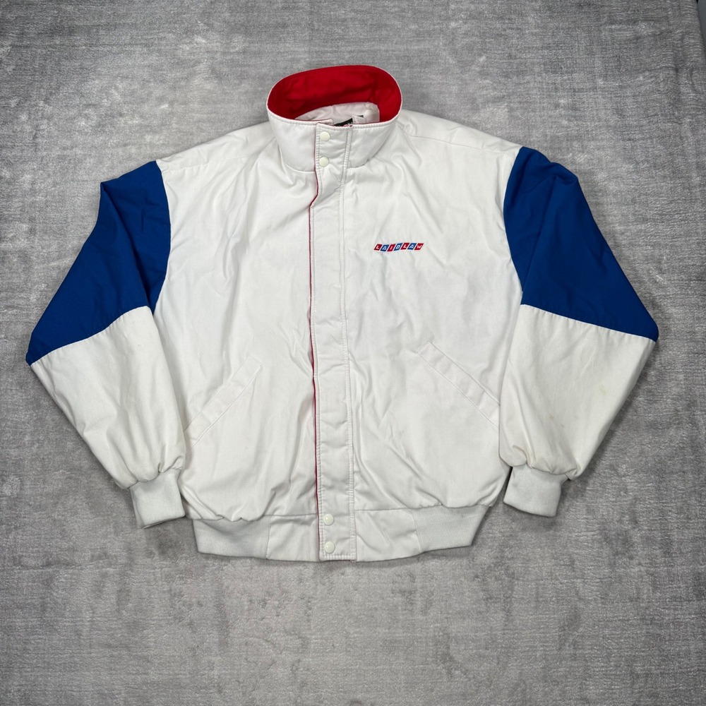 Laidlaw Bomber Jacket Mens Large White Vintage 80s Colorblock Trucking Dunbrooke